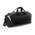A Quadra QS288 duffel bag featuring a shoulder strap, zippered pockets, and white accents is displayed against a plain white background.