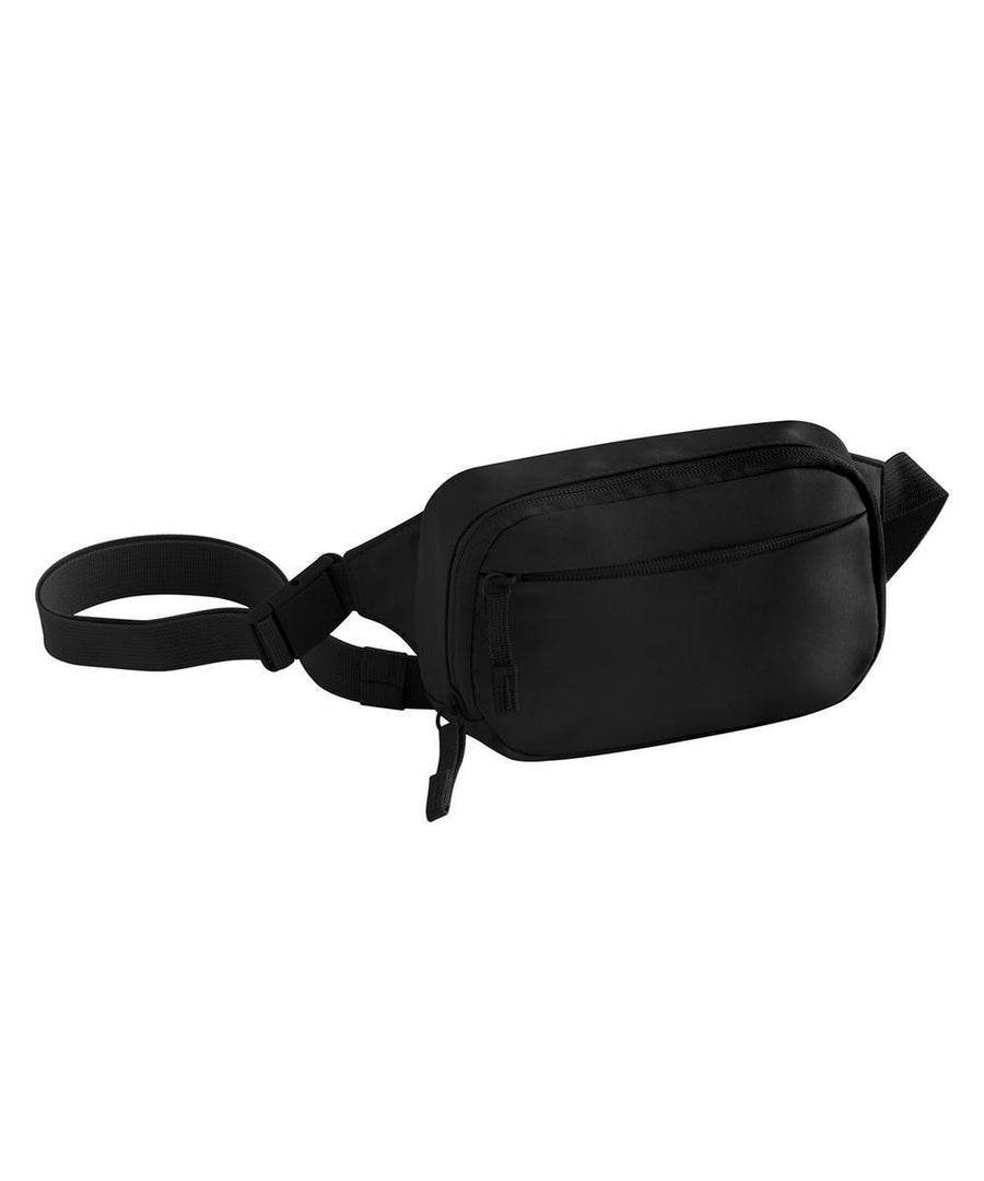 The Bags product is a black waist bag featuring an adjustable strap and a front zip pocket, shown on a white background.