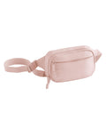 The Bags waist bag in light pink features an adjustable strap, a front zip pocket, and a main zipped compartment, shown on a white background.