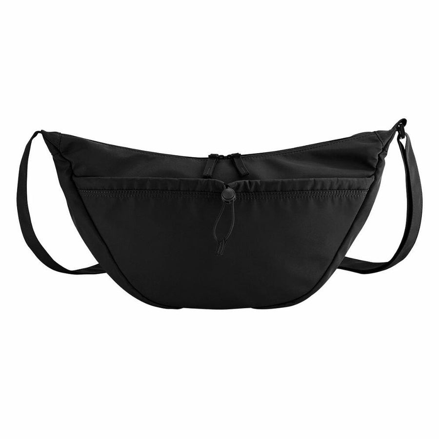 Introducing the Quadra QS309: a stylish black crossbody sling bag featuring a zippered main compartment and an adjustable strap.