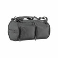 The Quadra QS320 is a gray duffel bag featuring dual handles, two front zippered pockets, and a shoulder strap.