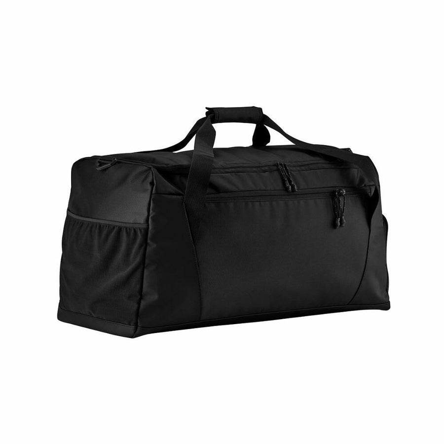 The Quadra QS470 is a spacious black duffel bag featuring multiple zippered compartments and durable handles.