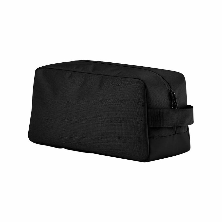 Introducing the Quadra QS476: a sleek black rectangular toiletry bag featuring a convenient zipper and a handy side handle.