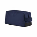 The QS476 by Quadra is a navy blue travel toiletry bag featuring a black bottom and a convenient side handle. It has a rectangular shape with a zippered closure along the top.