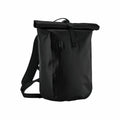 The Quadra QS573 is a roll-top backpack in black, featuring a front zipper pocket and adjustable straps.