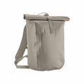 Introducing the Quadra QS573: a sleek gray roll-top backpack with a minimalist design, featuring a front zipper pocket and adjustable shoulder straps, perfect for casual or urban use.