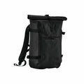 A Quadra QS575 roll-top backpack in black, featuring adjustable straps and a front zipper pocket.