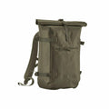 A Quadra QS575 roll-top backpack in green, featuring adjustable shoulder straps and a front zip pocket.