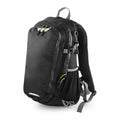 Introducing the QX520 by Quadra: a stylish black and gray backpack featuring multiple compartments, distinctive green zipper accents, adjustable straps, and a convenient side mesh pocket.