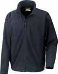 The R109A by Result Urban Outdoor is a black zip-up fleece jacket featuring a high collar and full-length sleeves.