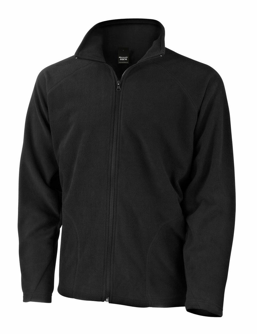 A Result Core R114X black zip-up fleece jacket displayed against a plain white background.