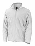 The R114X by Result Core is a white, long-sleeved fleece jacket featuring a full front zipper and a standing collar. The lightweight jacket is showcased against a white background.
