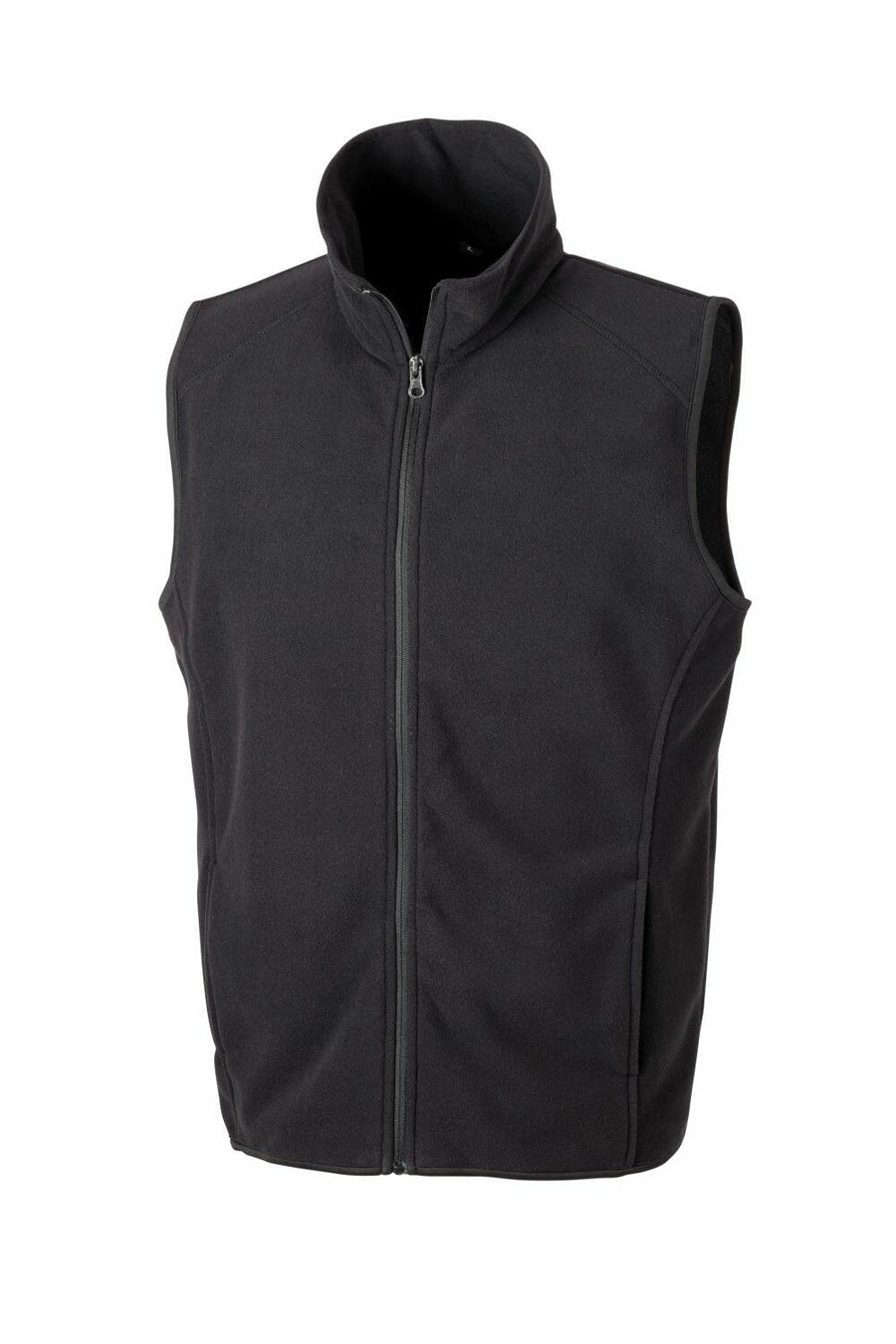 R116X black sleeveless zippered vest with a high collar by Result Core, displayed on a white background.