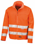 Result Safe Guard's R117A is a bright orange high-visibility jacket featuring reflective silver stripes, a front zipper, and a standing collar.