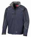 The Result Work-Guard R118A jacket features a high collar, zippered pockets, and piping details in navy and gray.