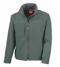 The Result R121A softshell jacket in forest green, featuring a high collar, full front zipper, and zippered side pockets, is displayed against a plain white background.