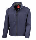 The Result R121A is a navy blue zip-up jacket featuring two front pockets and a high collar. It boasts a sleek and simple design, making it ideal for casual or outdoor wear.