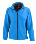 The R121F by Result is a blue zip-up jacket featuring black trim, two side pockets, and a high collar.