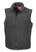 A black sleeveless zip-up vest with multiple pockets from Result, model R123A, displayed against a white background.