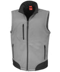 The Result R123A sleeveless vest in gray features a high collar, black interior, and vertical front zipper. It includes three zippered pockets and has black accents on the shoulders and hem.