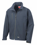 A high-collared, dark gray R128X jacket by Result, featuring a zip-up design with multiple zippered pockets.