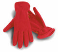 A pair of bright red fleece gloves from Result Winter Essentials' R144X line, featuring a simple design, are positioned side by side with one glove slightly overlapping the other. The gloves boast extended cuffs and look warm and cozy.