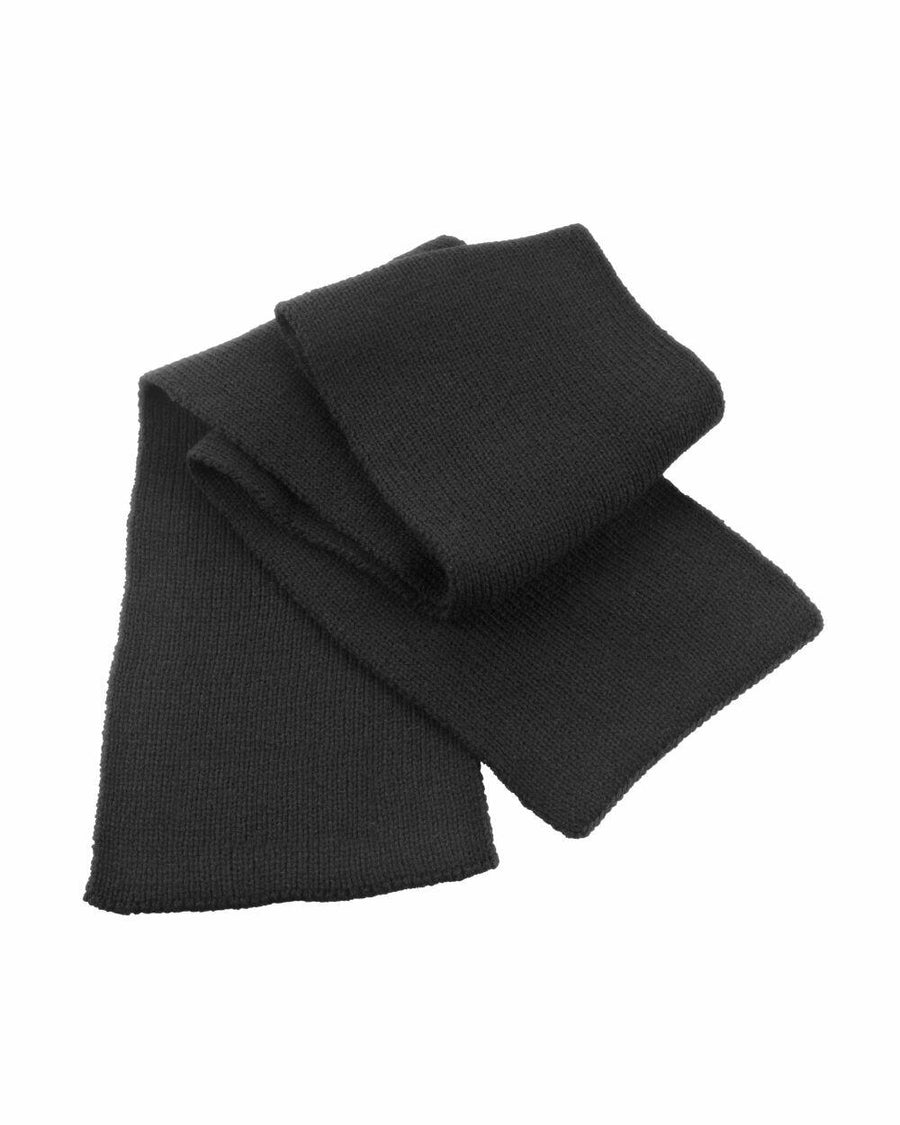 A folded black Result Winter Essentials R145X knitted scarf on a white background.
