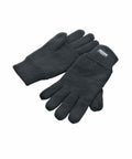 A pair of Result Winter Essentials R147X black knitted gloves featuring ribbed cuffs, placed side by side.
