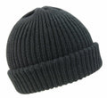 The R159X beanie from Result Winter Essentials, featuring a black ribbed knit design with a folded cuff, is showcased against a white background.