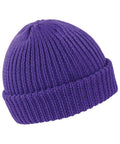 The Result Winter Essentials R159X, a purple knit beanie with a ribbed texture and folded brim, is displayed against a white background.