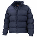 Result Urban Outdoor's R181F features a navy blue puffer design with a front zipper and high collar.
