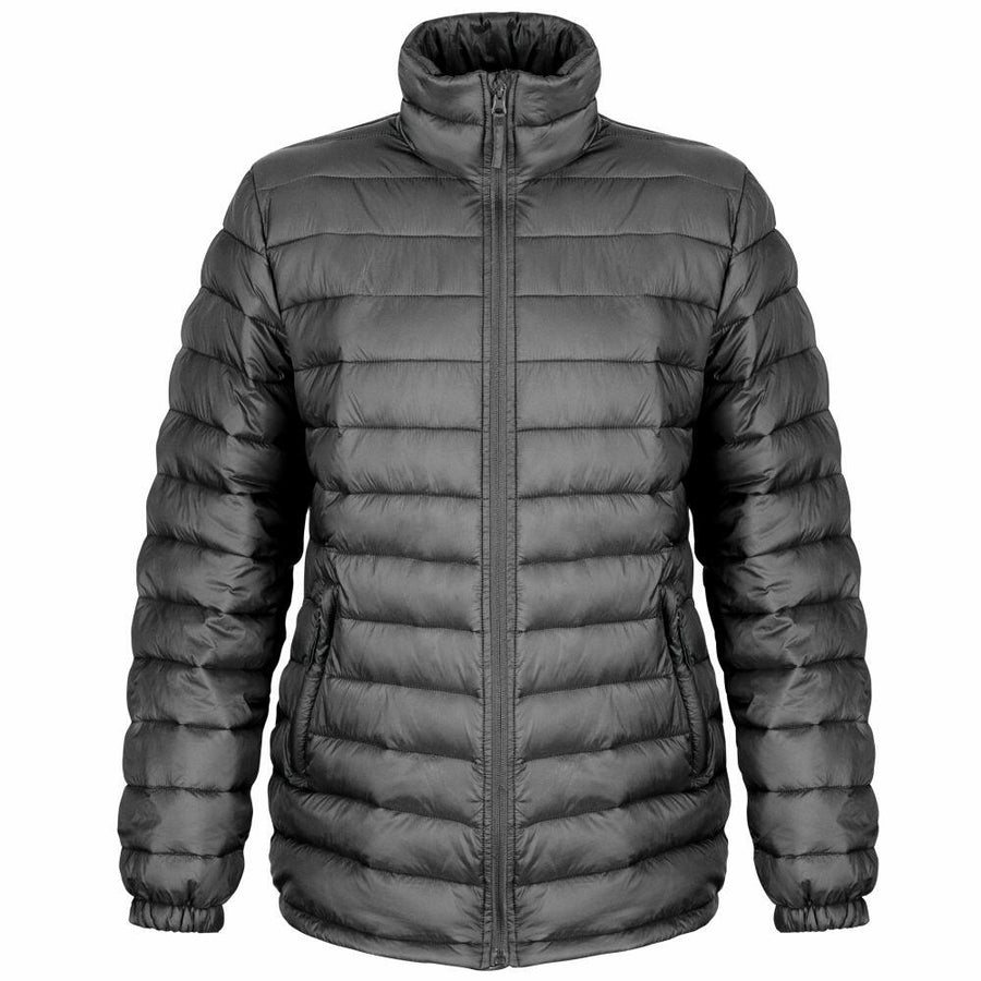 Front view of the Result Urban Outdoor R192F gray puffer jacket, featuring a high collar and zippered pockets.