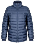 The Result Urban Outdoor R192F, a blue quilted puffy jacket, features a high collar and zippered pockets, displayed from the front.