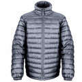 The R192M from Result Urban Outdoor is a gray puffer jacket featuring a high collar, full zipper, and horizontal quilting.