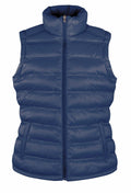 An R193F puffer vest by Result Urban Outdoor, featuring a high collar and front zipper in blue.
