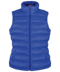 The Result Urban Outdoor R193F is a sleeveless, padded vest in blue featuring a high collar and front zipper. It comes with two front pockets and boasts a quilted design for a cozy, insulated appearance.