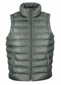 A quilted puffer vest in green, featuring a zip closure and high collar from Result Urban Outdoor's R193M collection, showcased against a white background.