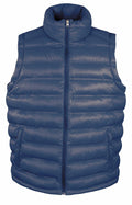 A blue puffer vest with a front zipper and high collar from Result Urban Outdoor, model R193M.