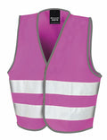 A Result Core R200J pink high-visibility safety vest featuring gray trim and two horizontal reflective stripes.