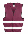 A Result Core R200X safety vest in maroon, featuring two white reflective horizontal stripes on the front.