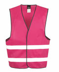 The R200X by Result Core is a safety vest in bright pink, featuring two horizontal reflective white stripes.