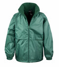 The Result Core R203J is a green zip-up jacket featuring a high collar and elastic cuffs, showcased against a white background.