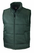 The Result Core R208X is a sleeveless puffer vest in dark green, featuring a zippered front and a high collar.