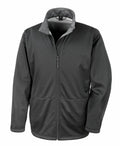 Introducing the R209X by Result Core: a stylish dark gray jacket featuring a high collar, zip-up design, and two front pockets.
