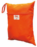An orange zippered pouch with a small carrying loop, featuring a label that reads "Result Safe Guard - R213A".