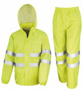 Result Safe Guard's R216X set featuring a bright yellow reflective rain jacket and pants.