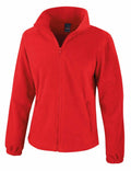 The R220F by Result Core is a red fleece jacket featuring a front zipper, high collar, and long sleeves.