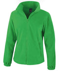 Bright green R220F fleece jacket from Result Core, featuring a full zipper front and two zippered side pockets. The jacket includes a stand-up collar and elastic cuffs, all showcased against a white background.