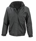 Introducing the Result Core R221F: a lightweight jacket in dark green, featuring a high collar and elastic cuffs.