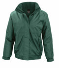 The R221F jacket by Result Core, in dark green, features a zipper and two front pockets, set against a white background.